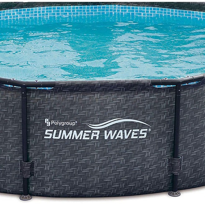 Summer Waves P20010301 Active 10ft x 30in Outdoor Round Frame Above Ground Swimming Pool Set with 120V Filter Pump with GFCI, Gray Wicker