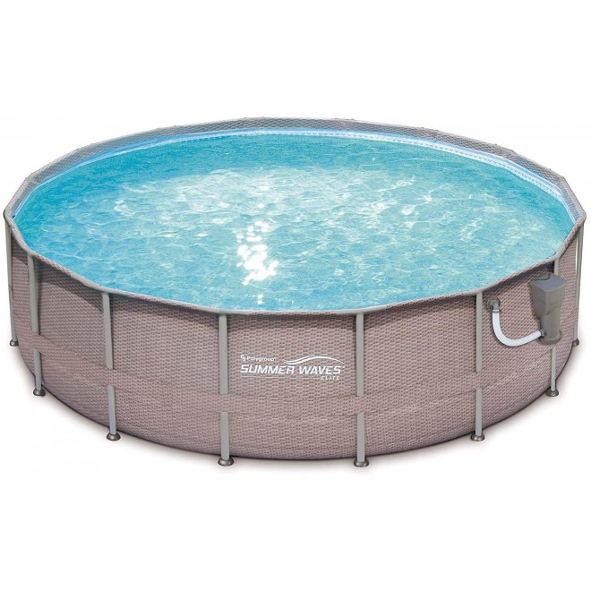 Summer Waves 16ft x 48in Elite Wicker Print Above Ground Frame Pool Set w/Pump