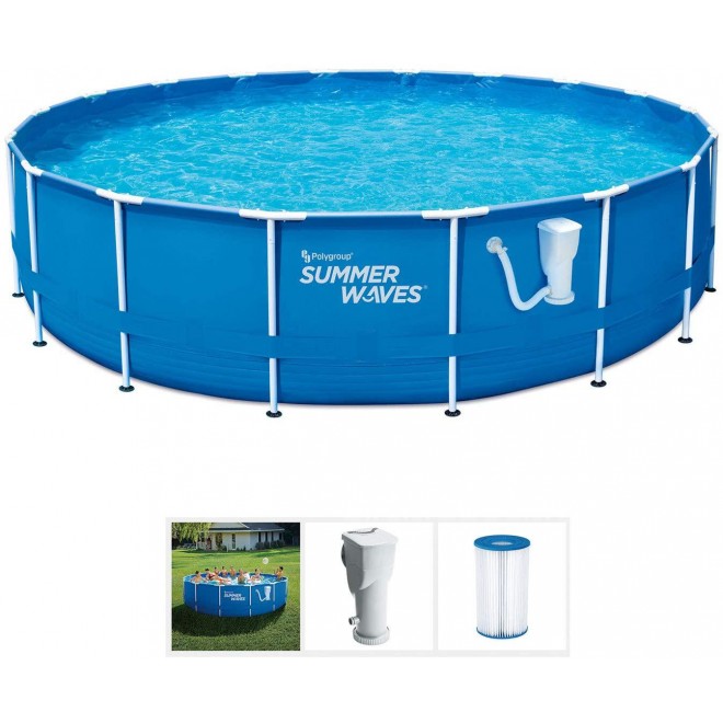 Summer Waves Active 10 Foot x 30 Inch Metal Frame Outdoor Backyard Above Ground Swimming Pool Set with Filter Pump, Type I Cartridge, and Repair Patch